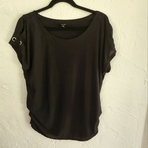 AUW Black Top, cold-shoulder with gold-tone grommets. Gathered at the sides.